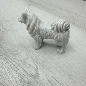Porcelain Dog Figurine Husky Samoyed Standing White Gray Vintage Cottagecore 3in
